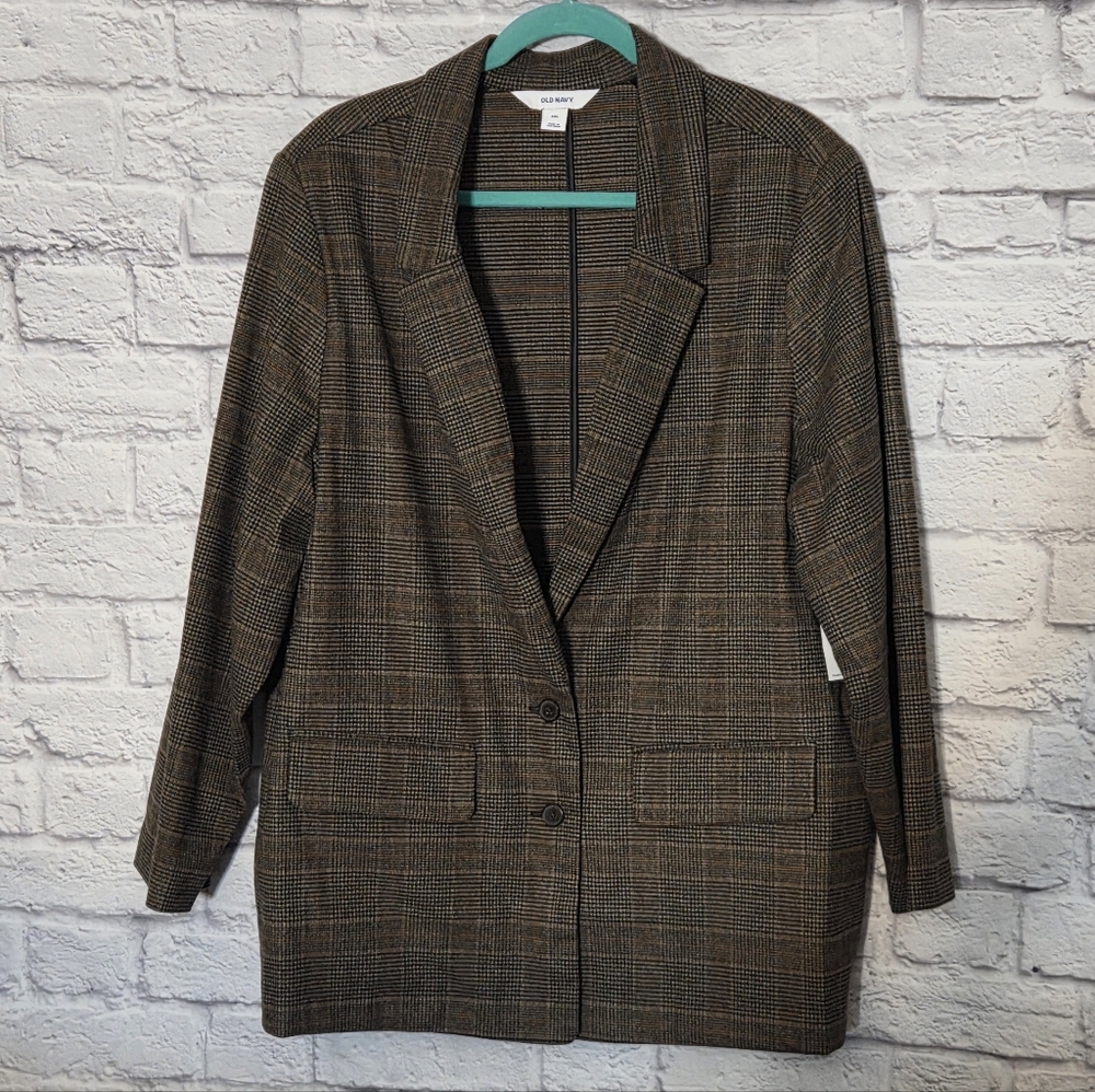 Old Navy Women's Brown Plaid Blazer